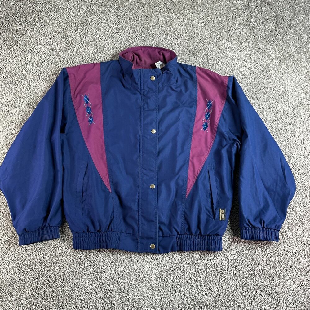 VINTAGE Tourney Gore Tex Jacket Womens Medium Blue Pink Colorblock Golf Coat